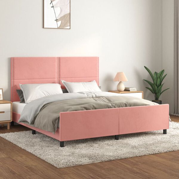 vidaXL Estrutura de cama c/ cabeceira 180x200 cm veludo rosa