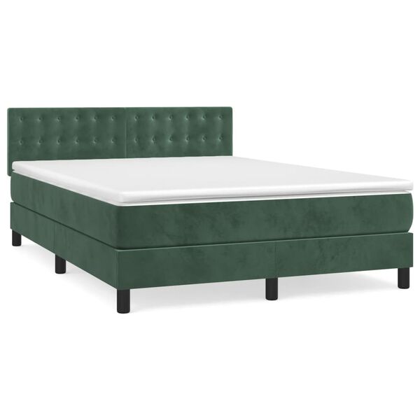 vidaXL Cama com molas/colch&atilde;o 140x190 cm veludo verde-escuro