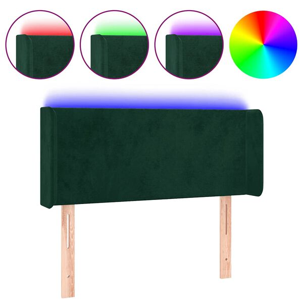 vidaXL Cabeceira cama c/ luzes LED veludo 83x16x78/88 cm verde-escuro