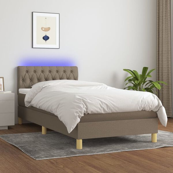 vidaXL Cama box spring colchão/LED 100x200cm tecido cinza-acastanhado