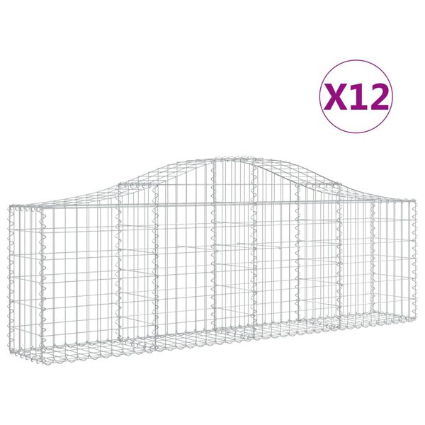 vidaXL Cestos gabi&atilde;o arqueados 12pcs 200x30x60/80 cm ferro galvanizado