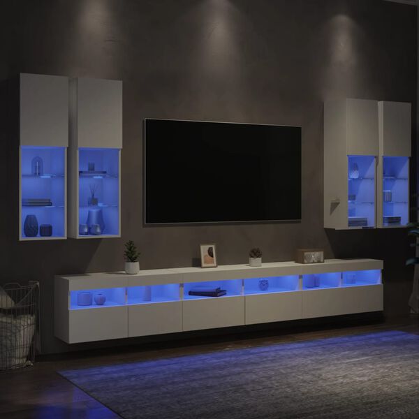 vidaXL 7 pcs conjunto de m&oacute;veis de parede para TV com luzes LED branco