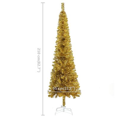 vidaXL Árvore de Natal pré-iluminada fina 210 cm dourado
