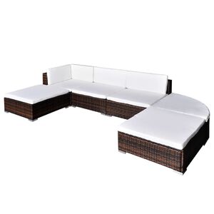 vidaXL 6 pcs conjunto lounge de jardim c/ almofadões vime PE castanho