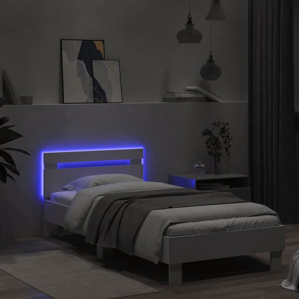 vidaXL Estrutura de cama c/ cabeceira e luzes LED 90x190 cm branco