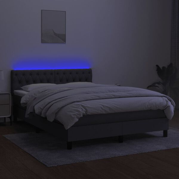 vidaXL Cama box spring c/ colch&atilde;o e LED 140x200 cm tecido cinza-escuro