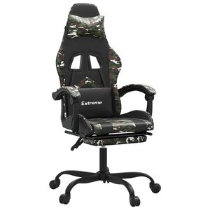 vidaXL Cadeira gaming girat&oacute;ria + apoio p&eacute;s couro art. preto/camuflado