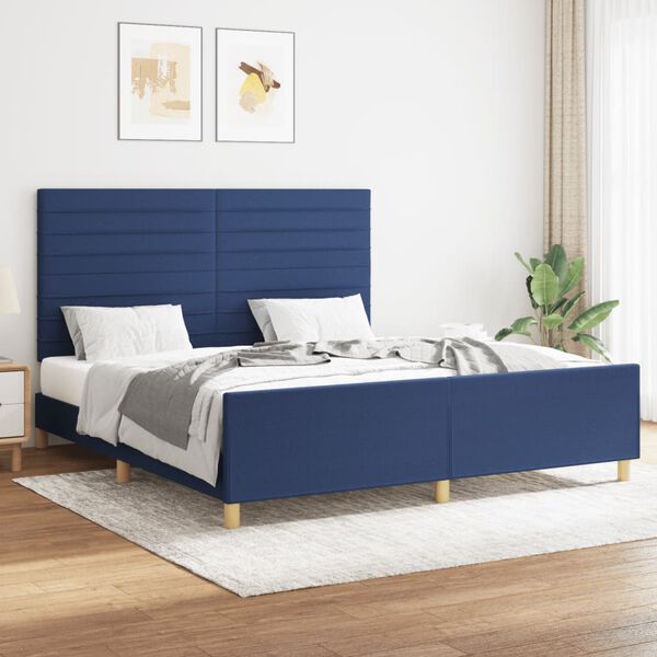 vidaXL Estrutura de cama sem colch&atilde;o 160x200 cm tecido azul