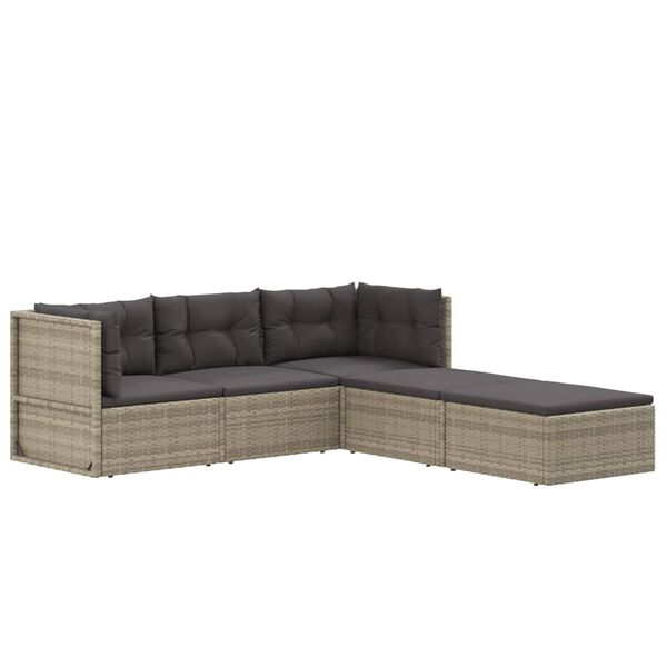 vidaXL 5 pcs conjunto lounge de jardim c/ almofad&otilde;es vime PE cinzento