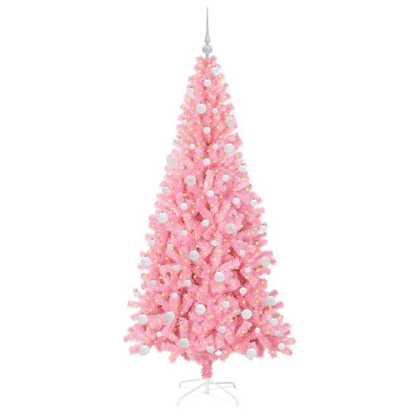 vidaXL Árvore de Natal com 300 LEDs com suporte Rosa 180 cm PVC