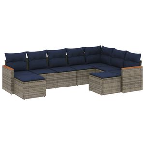vidaXL Conjunto de sof&aacute; de jardim de 9 pe&ccedil;as com almofadas em rattan sint&eacute;tico cinza