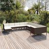 vidaXL 11 pcs conjunto lounge jardim c/ almofad&otilde;es vime PE castanho