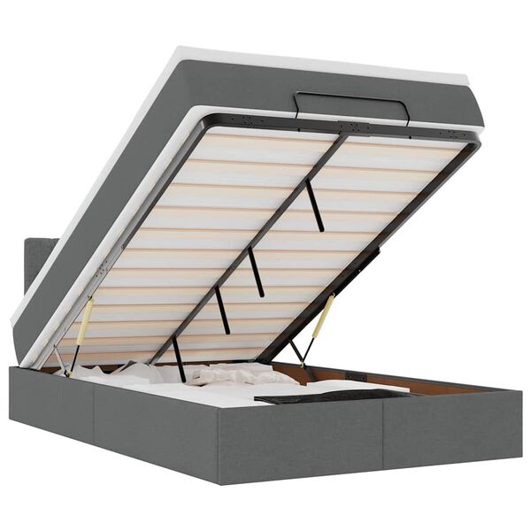 vidaXL Cama otomana com colch&atilde;o&LEDs 120x200 cm tecido cinzento escuro