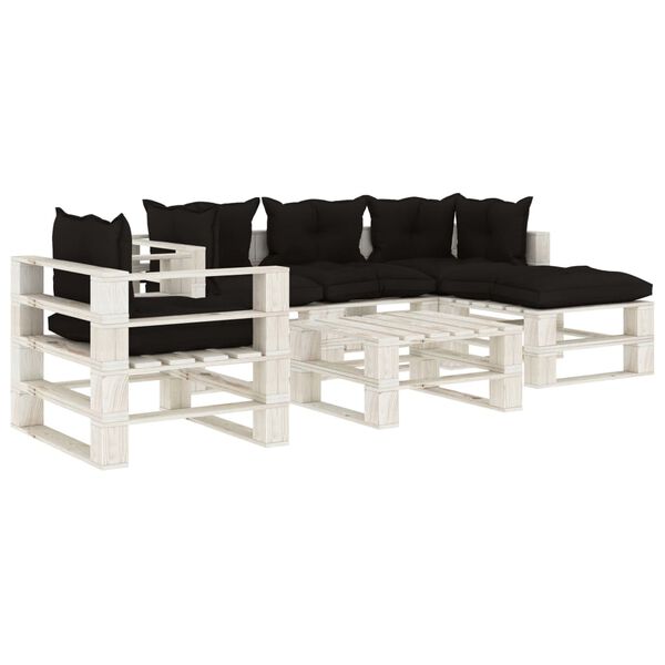 vidaXL 6 pcs conjunto lounge de jardim em paletes c/ almofad&otilde;es preto