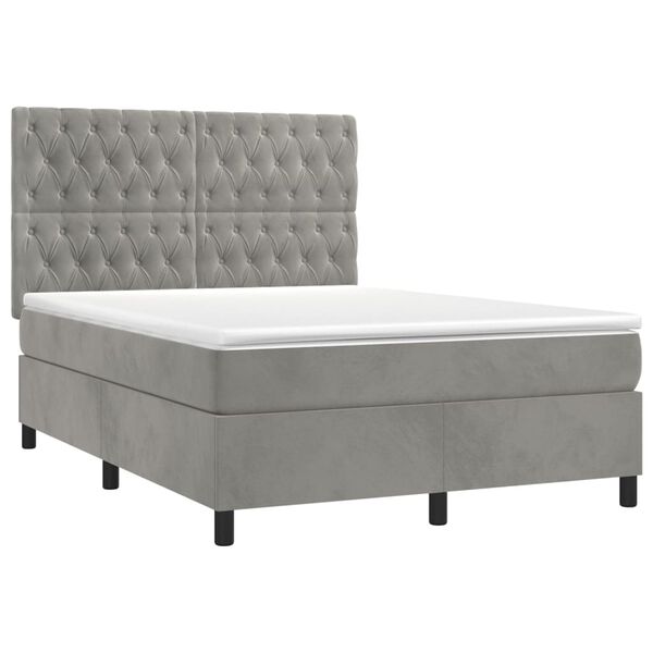 vidaXL Cama box spring c/ colch&atilde;o/LED 140x190 cm veludo cinzento