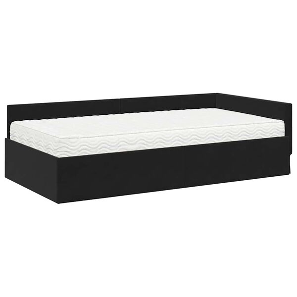 vidaXL Estrutura de Cama de Canto com Colch&atilde;o 2 pcs Preto Veludo