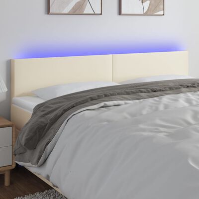 vidaXL Cabeceira de cama c/ LED 180x5x78/88 cm couro artificial creme