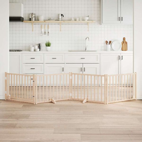 vidaXL Port&atilde;o p/ c&atilde;es com porta dobr&aacute;vel 4 pain&eacute;is 320 cm abeto maci&ccedil;o