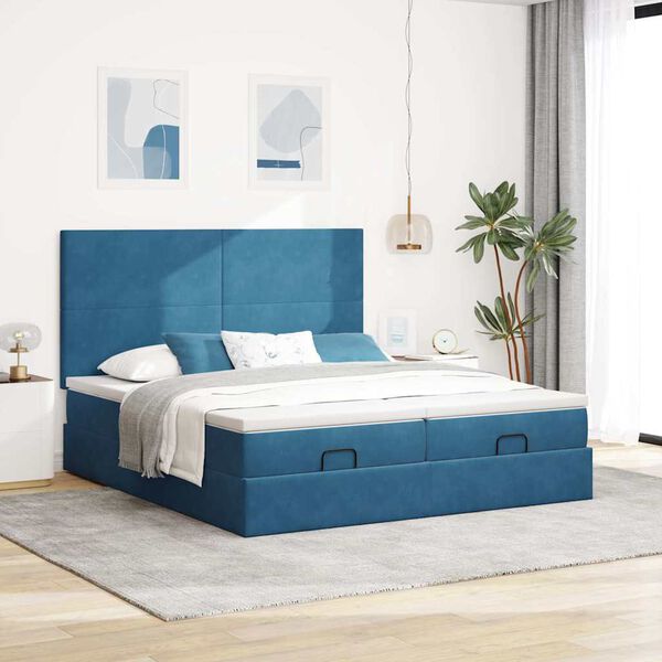 vidaXL Estrutura cama otomana colchões 180x200 cm veludo azul escuro