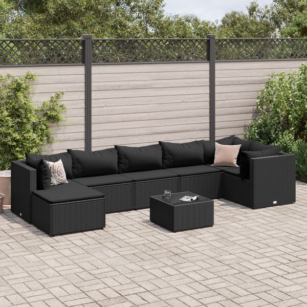 vidaXL 8 pcs conjunto lounge de jardim c/ almofadões vime PE preto
