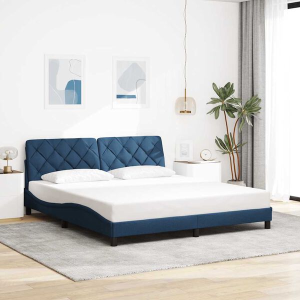 vidaXL Estrutura de cama com LED sem colch&atilde;o 180x200 cm tecido azul