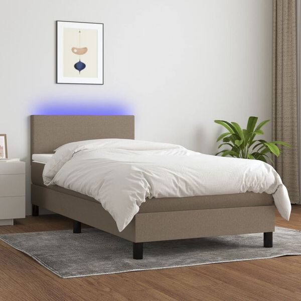vidaXL Cama box spring + colch&atilde;o/LED 90x190cm tecido cinza-acastanhado