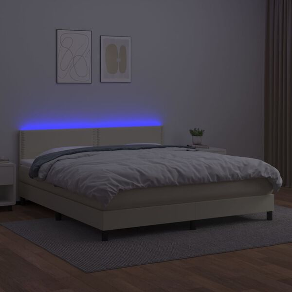 vidaXL Cama box spring c/ colch&atilde;o/LED 180x200cm couro artificial creme