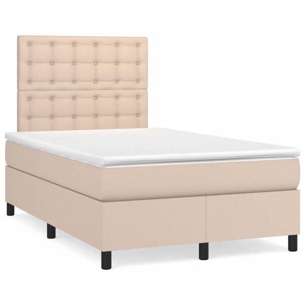 vidaXL Cama box spring c/colch&atilde;o/LED 120x190cm couro artif. cappuccino
