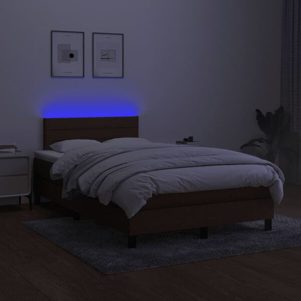 vidaXL Cama box spring c/ colch&atilde;o/LED 120x190cm tecido castanho-escuro
