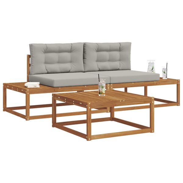 vidaXL Conjunto de Sof&aacute;s para Exterior 3 Pe&ccedil;a Cinza Natural e Claro