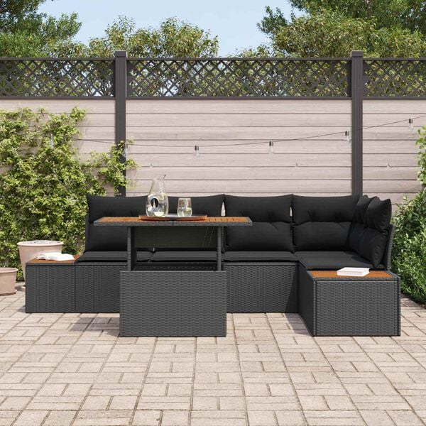 vidaXL Conjunto de Sof&aacute; de Jardim 6 pcs Preto Rattan Sint&eacute;tico