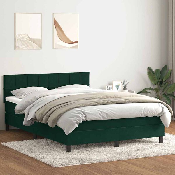 vidaXL Cama box spring c/ colch&atilde;o e LED 160x220 cm veludo verde-escuro