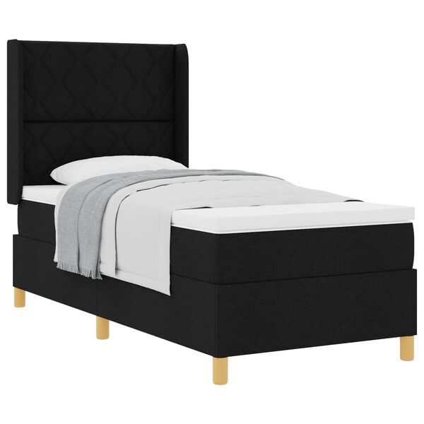 vidaXL Cama Box Spring com colch&atilde;o Preto 90 x 200 cm tecido