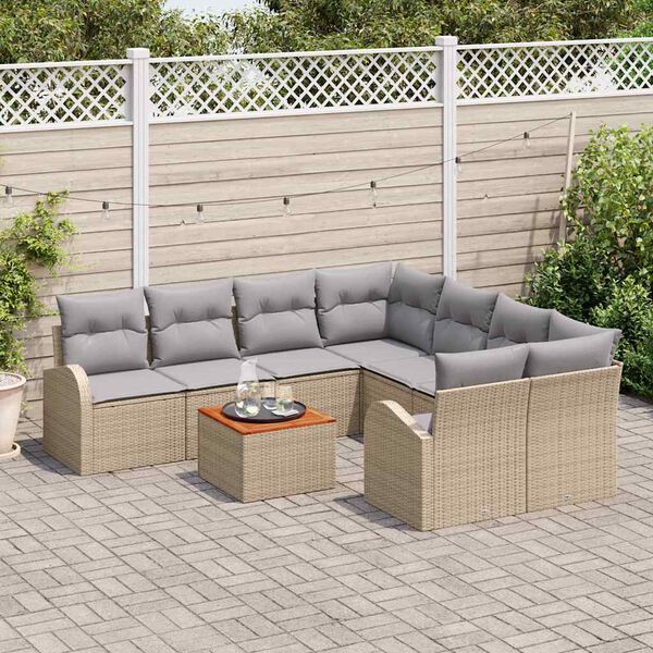 vidaXL Conjunto de Sof&aacute; de Jardim 9 pcs Bege Rattan Sint&eacute;tico