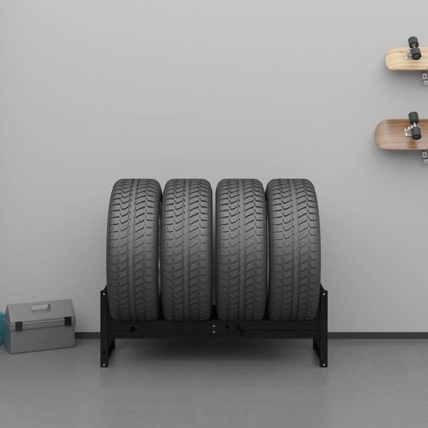vidaXL Prateleira para pneus 120x40x40cm madeira de pinho maci&ccedil;a preto