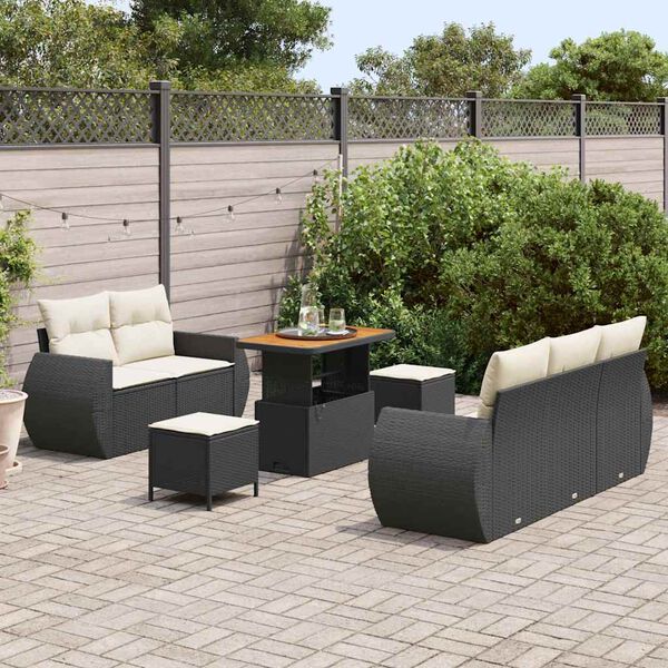 vidaXL Conjunto de Sof&aacute; de Jardim 8 pcs Preto vime PE