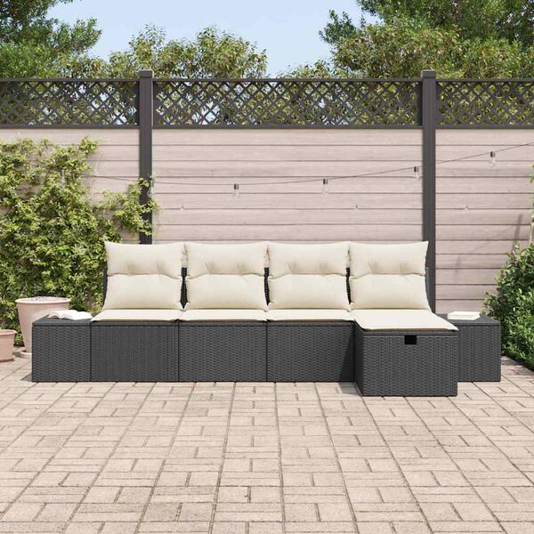 vidaXL Conjunto de Sof&aacute; de Jardim com almofada 5 pcs vime PE