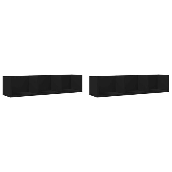 vidaXL Arm&aacute;rios de parede 2 pcs 75x18x16,5 cm derivados madeira preto