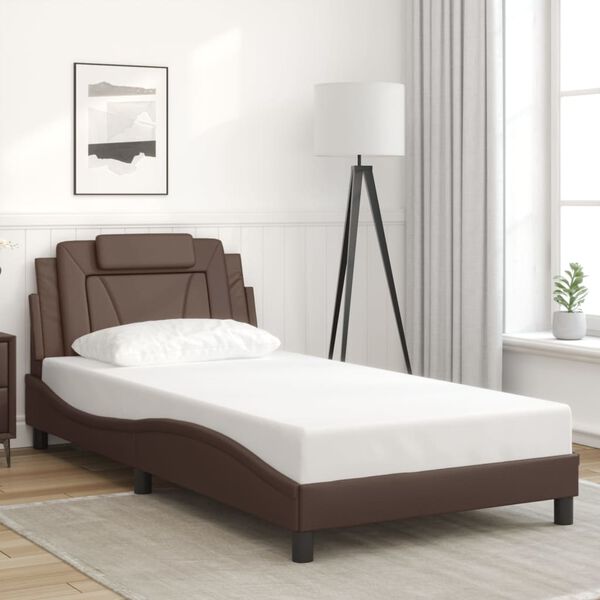 vidaXL Estrutura de cama Viana sem colch&atilde;o 100x200cm couro artificial castanho