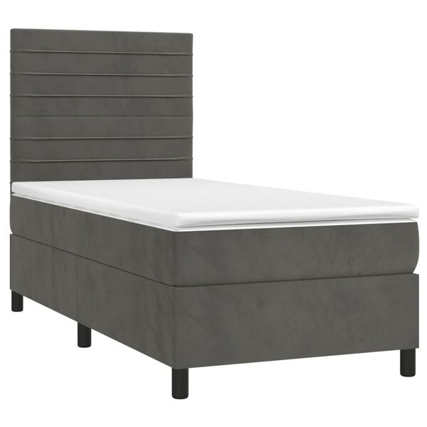 vidaXL Cama box spring c/ colch&atilde;o/LED 90x190 cm veludo cinzento-escuro