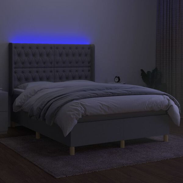 vidaXL Cama box spring c/ colch&atilde;o e LED 140x200 cm tecido cinza-claro
