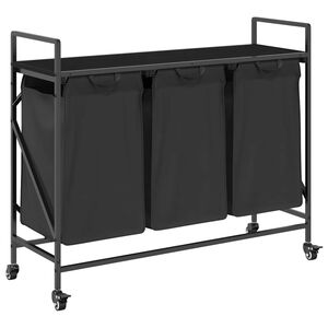 vidaXL Cesto de roupa suja com 3 compartimentos e rodas, cor carvalho preto