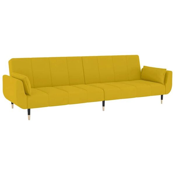 vidaXL Sof&aacute;-cama 2 lugares com duas almofadas veludo amarelo