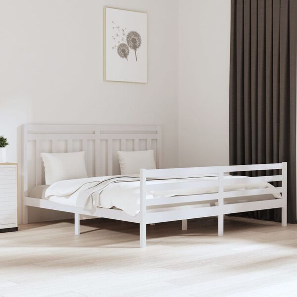 vidaXL Estrutura de cama super king pinho maci&ccedil;o 180x200 cm branco