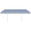 vidaXL Toldo retr&aacute;til autom&aacute;tico com postes 4,5x3 m azul e branco