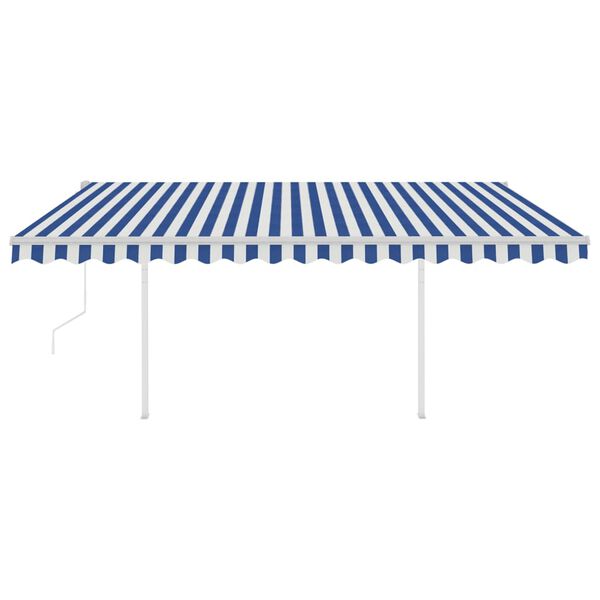 vidaXL Toldo retr&aacute;til autom&aacute;tico com postes 4,5x3 m azul e branco