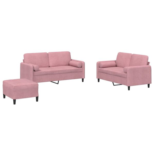 vidaXL 3 pcs conjunto de sof&aacute;s com almofadas veludo rosa