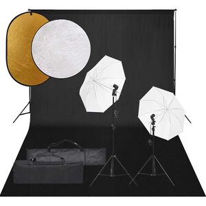 vidaXL Kit est&uacute;dio fotogr&aacute;fico c/ conj. de ilumina&ccedil;&atilde;o/fundo/refletor