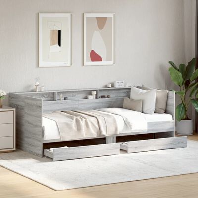 vidaXL Sofá-cama com gavetas derivados de madeira cinzento sonoma