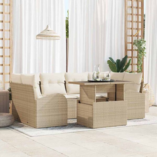 vidaXL Conjunto de Sof&aacute; de Jardim 7 pcs Bege Rattan de Polipropileno